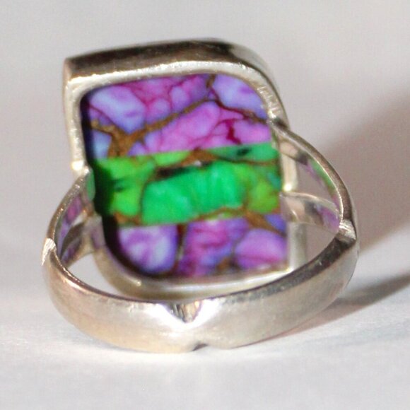 Sterling Silver Purple & Green Stone Ring - Picture 3 of 7